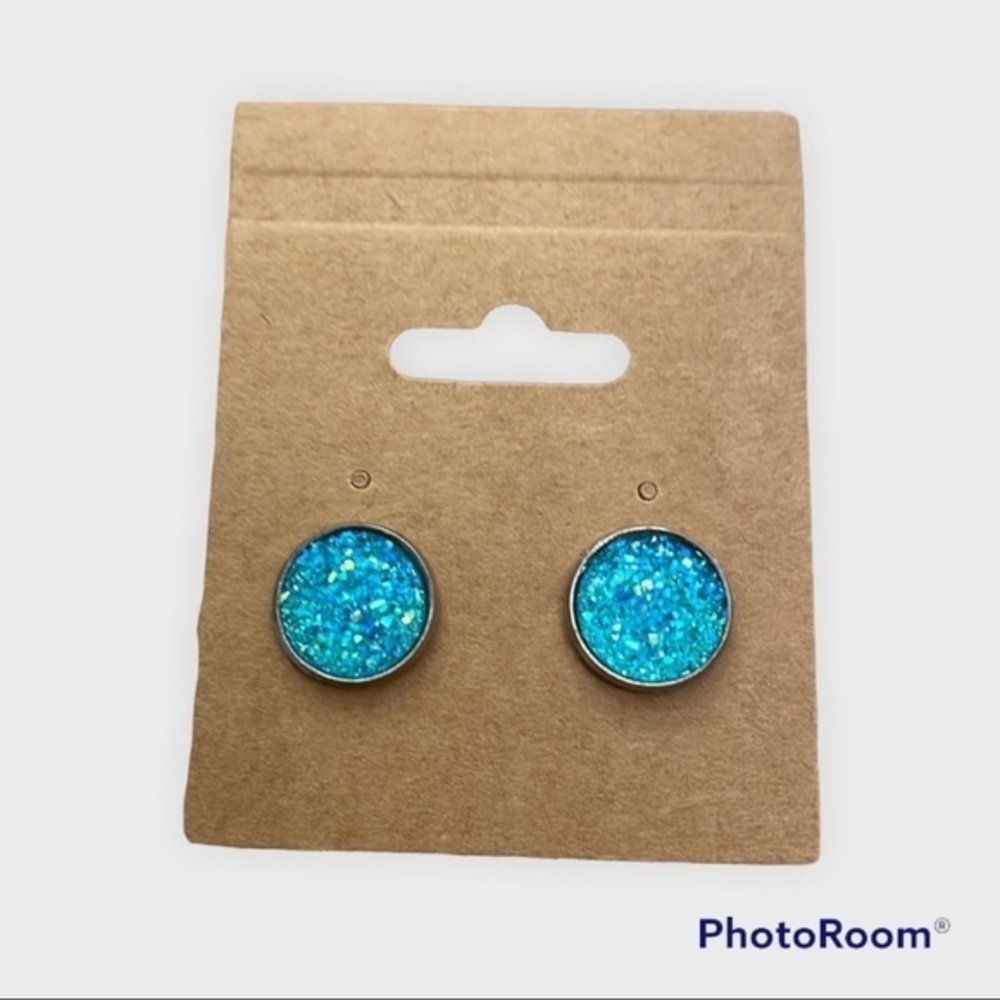 Caribbean blue 12mm stud earrings